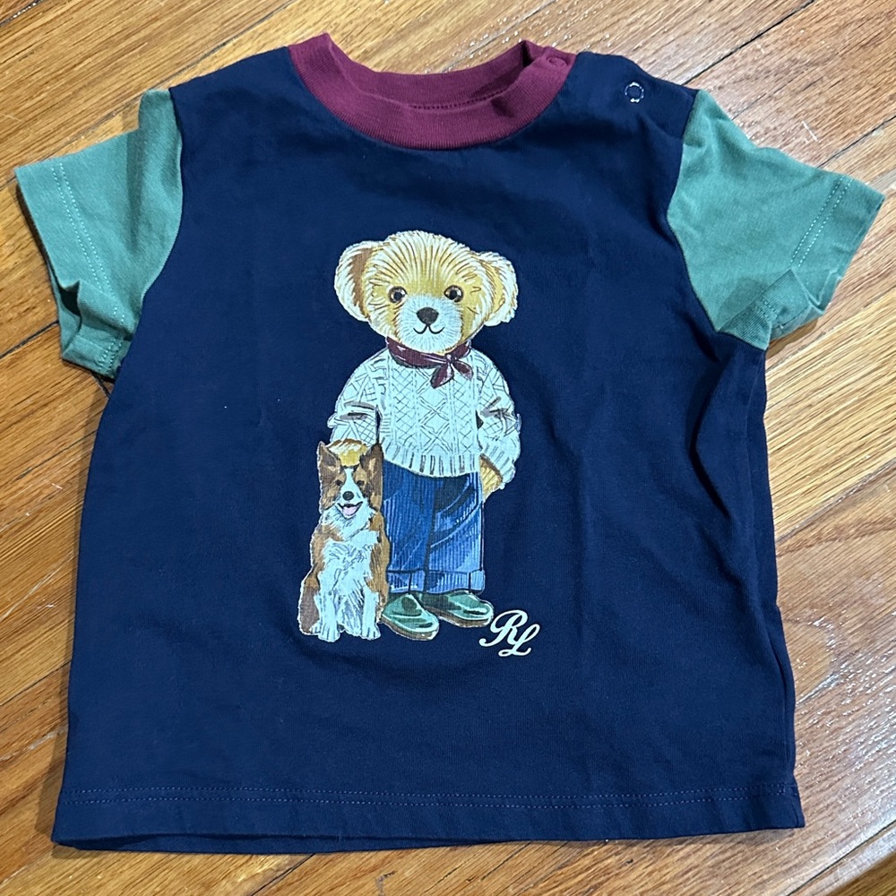 Ralph Lauren Navy Tee with Green Raglan Sleeves and Burgundy Collar